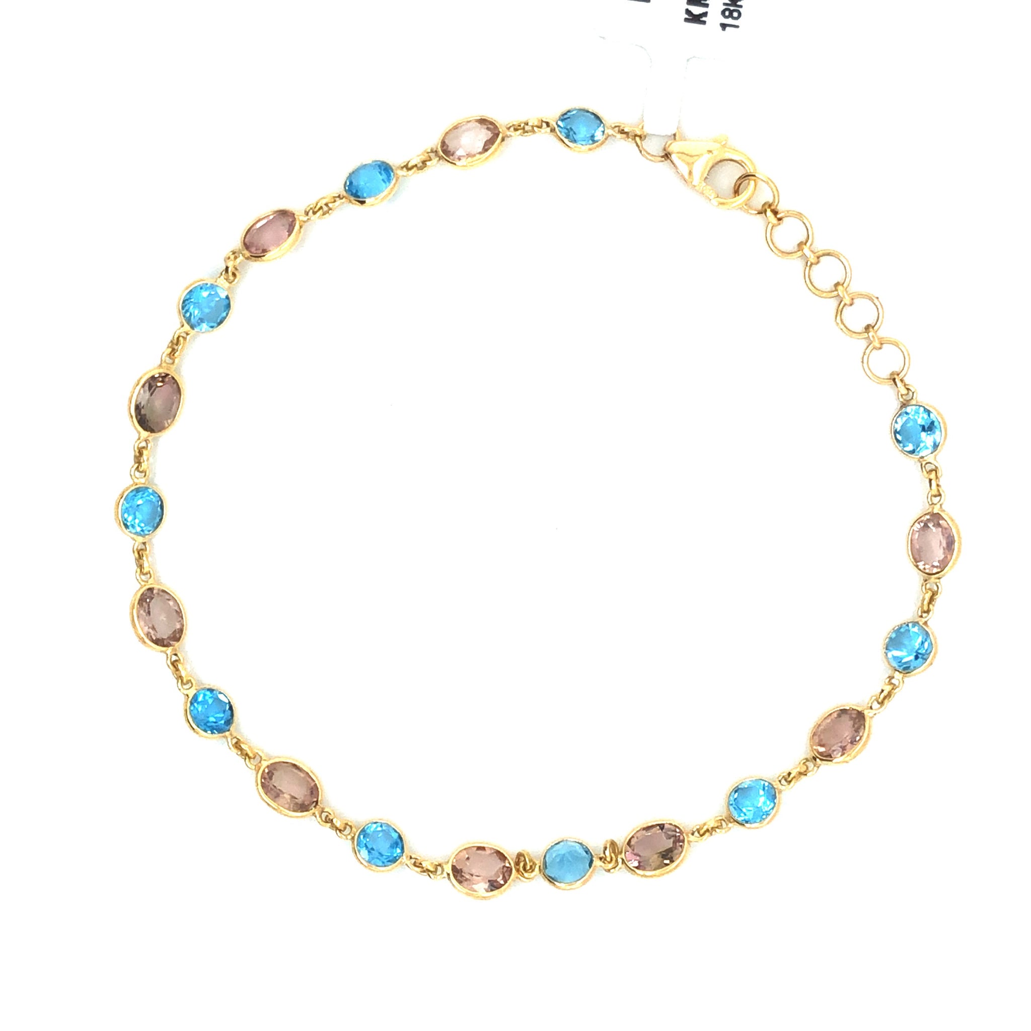 Natural Blue Topaz and Morganite Bracelet in 18K Pure Yellow Gold