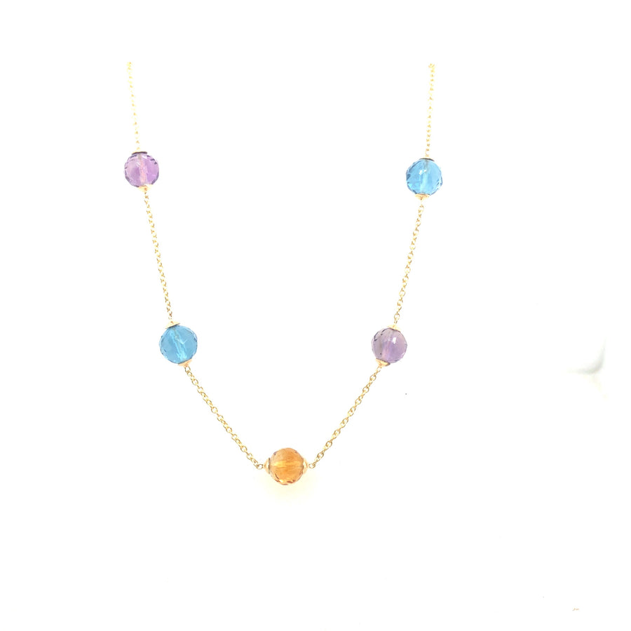 Natural Multicolor Gemstone Necklace in 18k Pure Gold