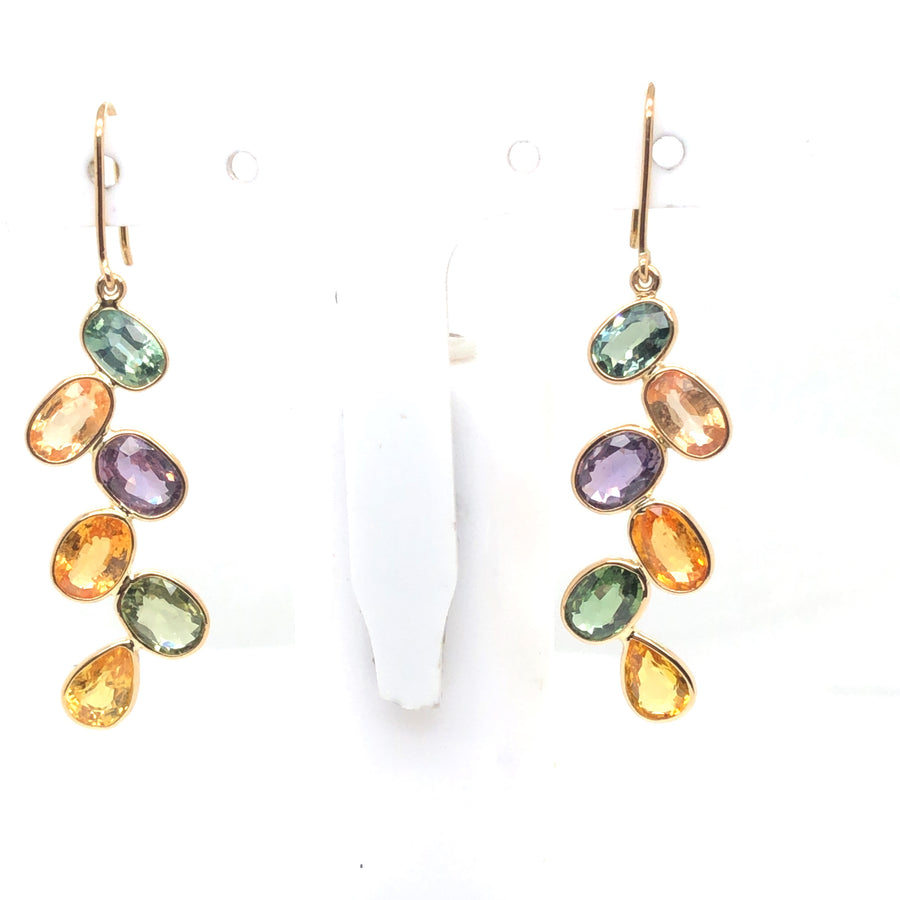Natural Multicolour Sapphire Earrings in 18k Pure Gold
