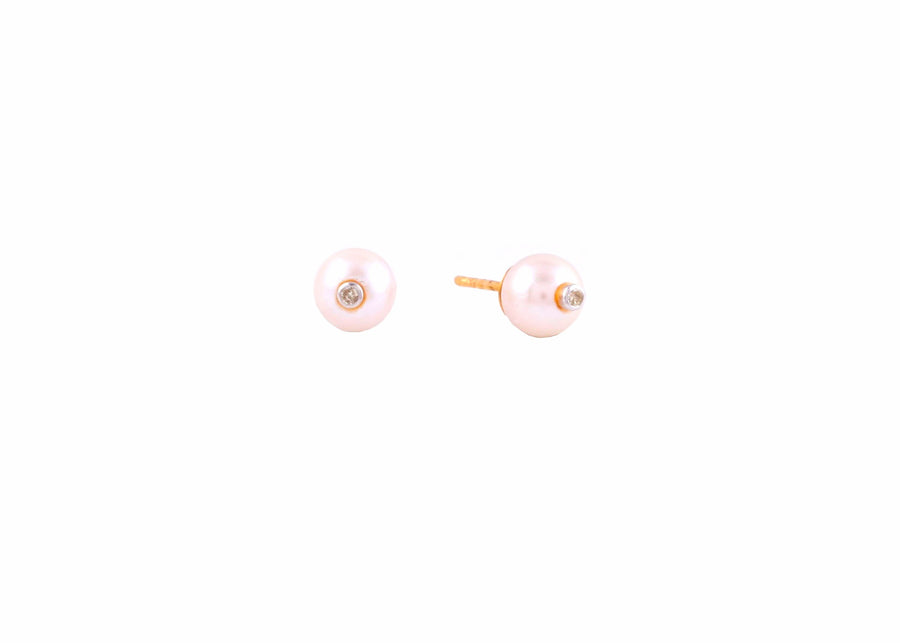 Natural Pearl & Diamond Studs in 18k Pure Gold