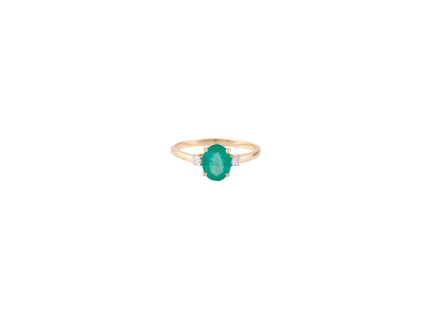 Natural Emerald & Diamond Ring in 18k Pure Gold
