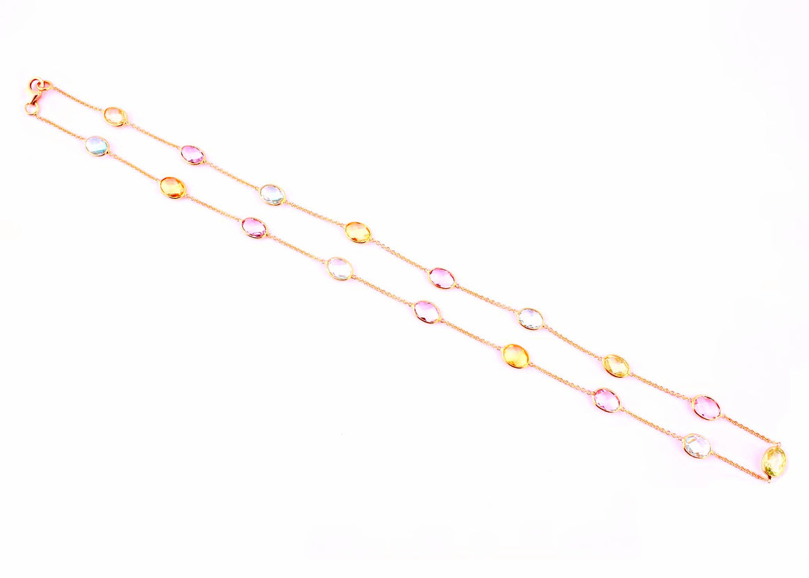 Natural Multicolor Gemstones Necklace in 18k Pure Gold