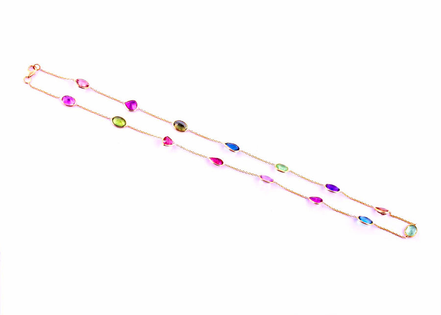 Natural Multicolor Gemstones Necklace in 18k Pure Gold