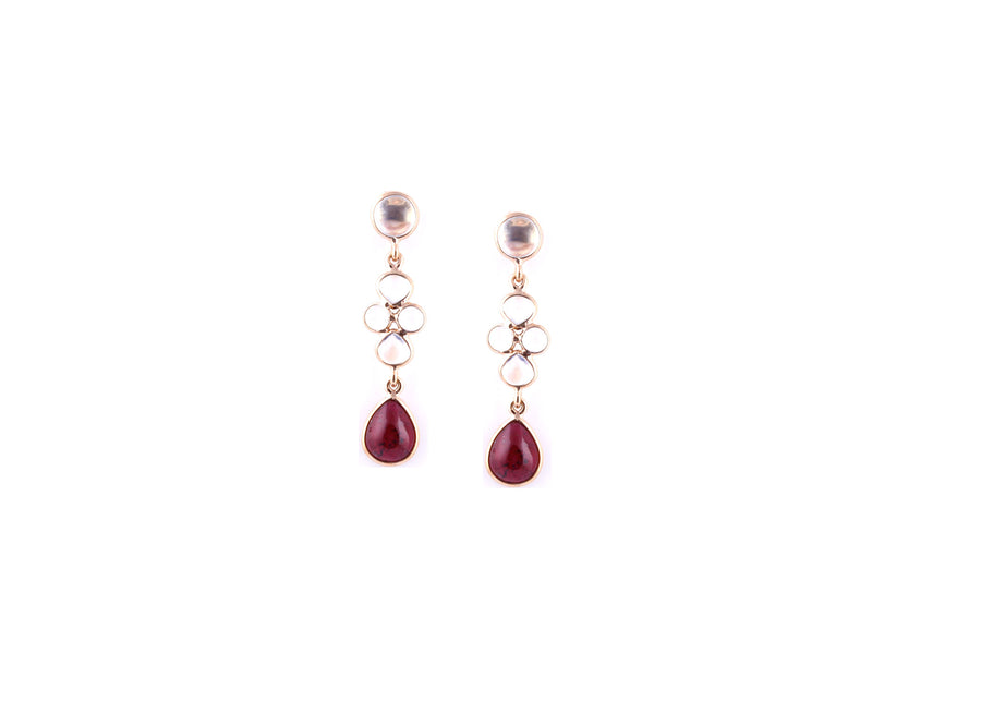 Natural Ruby & Moonstone Earrings in 18k Pure Gold