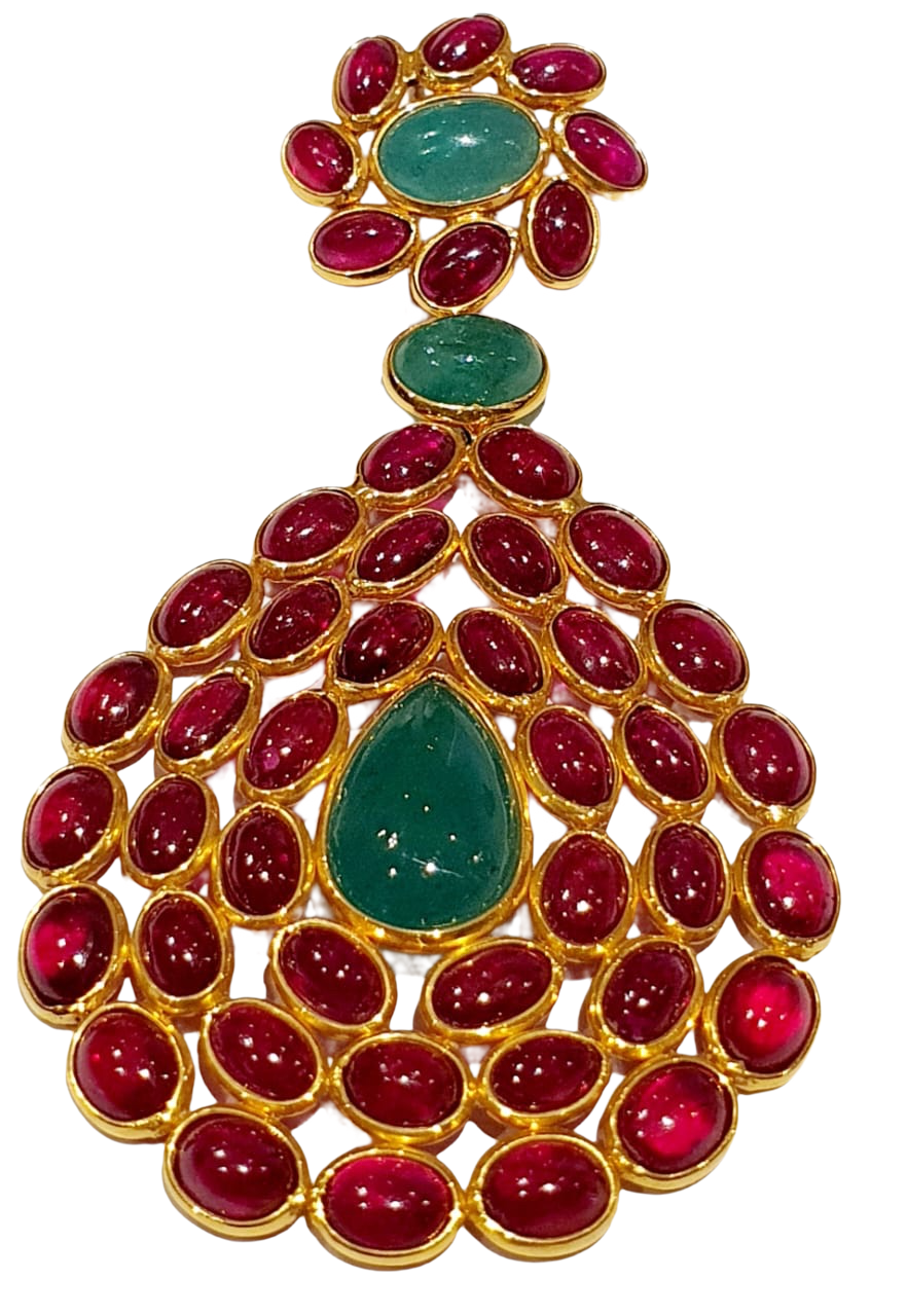 Natural Ruby & Emerald Pendent in 18k Pure Gold