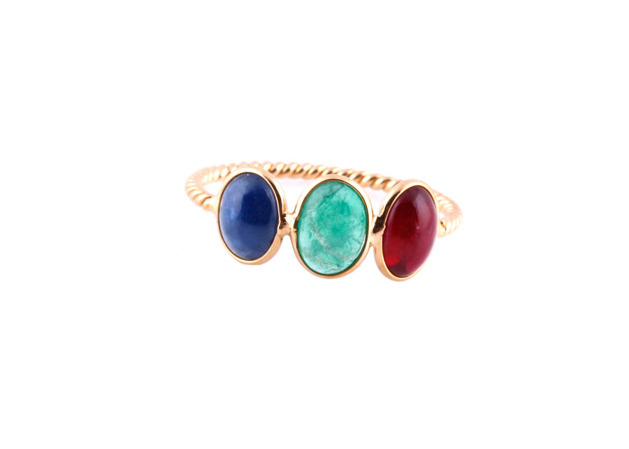 Natural Emerald, Ruby & Sapphire Ring in 18k Pure Gold
