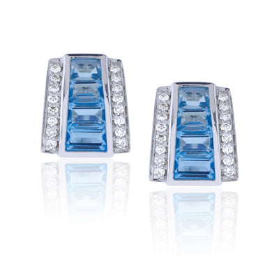 Aquamarine & Diamonds Pyramid Studs