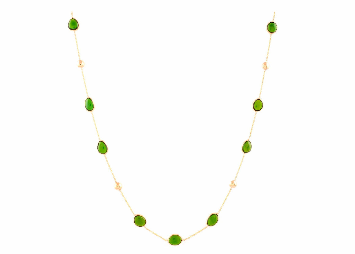 Natural Green Calcydony Chain in 18k Pure Gold