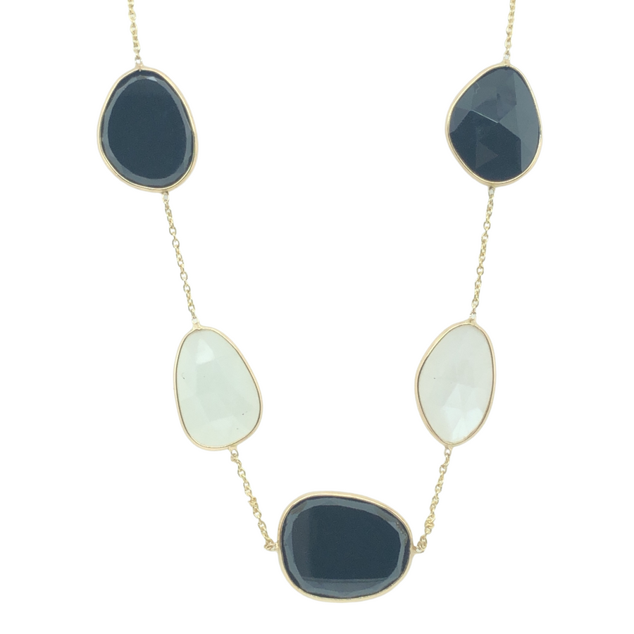 Natural Black Spinal & Moonstone Necklace in 18k Pure Gold