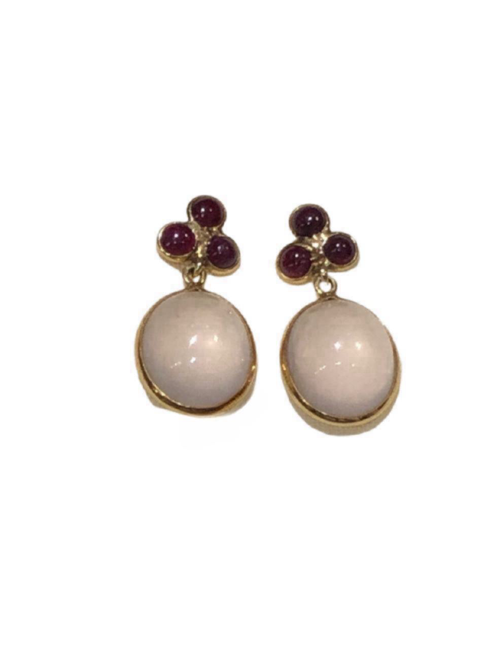 Natural Rose Quartz And Ruby Earrings in 18k Pure Gold