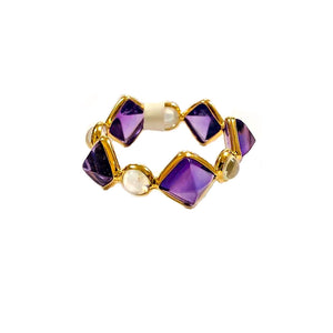 Natural Amethyst & Rainbow Moonstone Ring in 18k Pure Gold