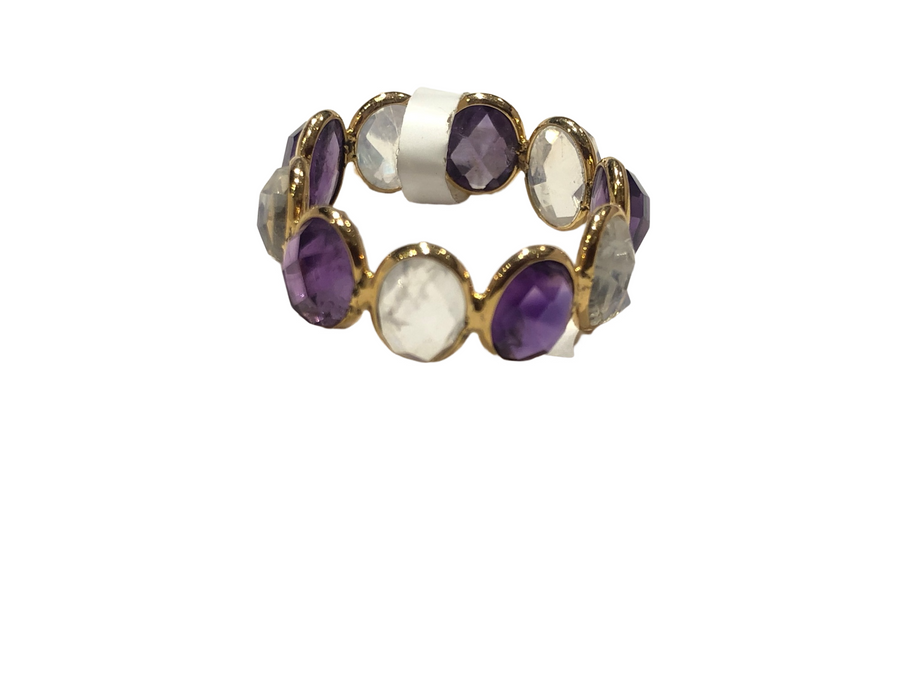 Natural Amethyst & Rainbow Moonstone Ring in 18k Pure Gold