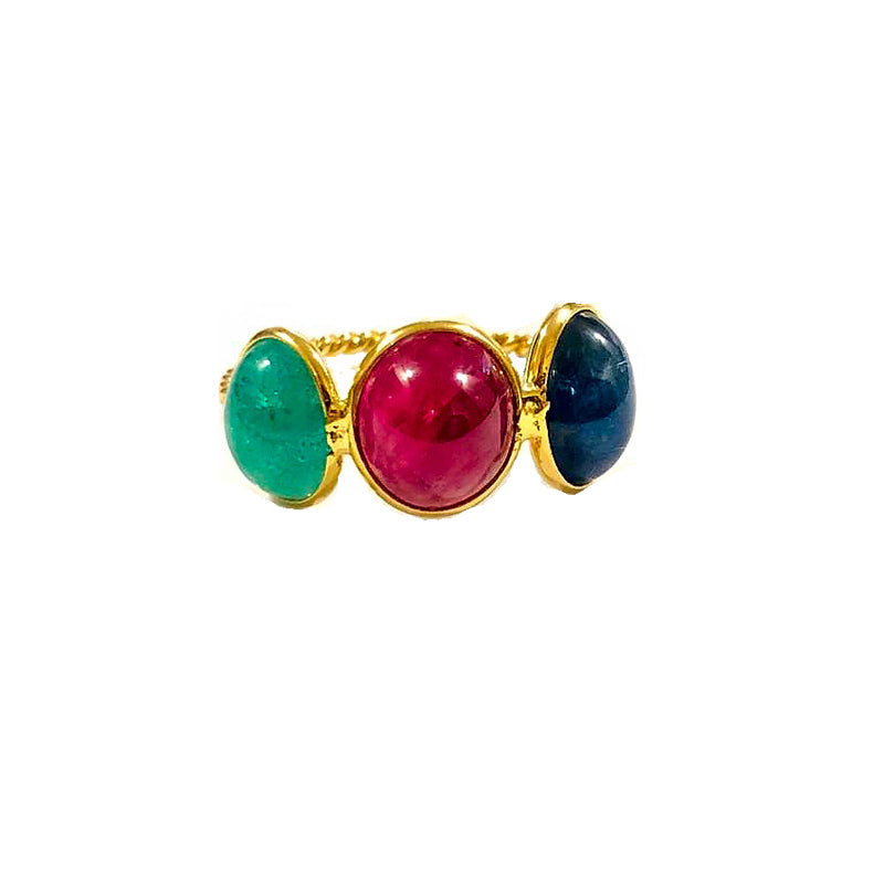 Emerald Sapphire Ruby & Diamond Cluster Ring 9 Carat Yellow Gold – Imperial  Jewellery
